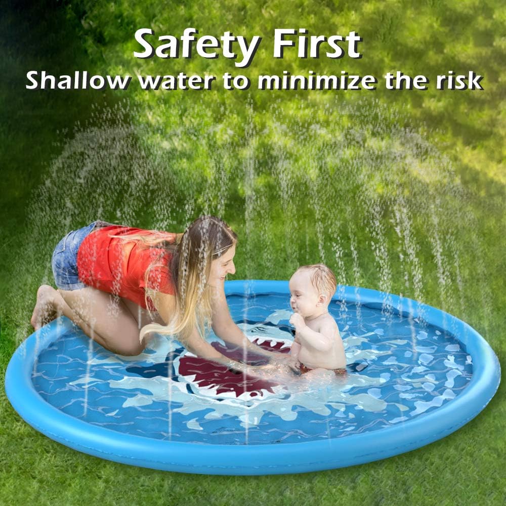 Kids Sprinkler Pad with Shark Design for Outdoor Water Play