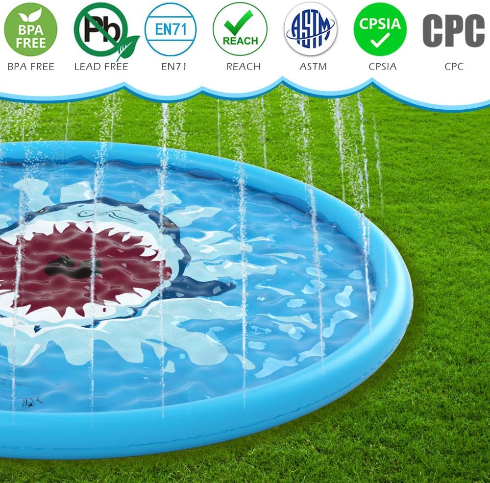 Kids Sprinkler Pad with Shark Design for Outdoor Water Play