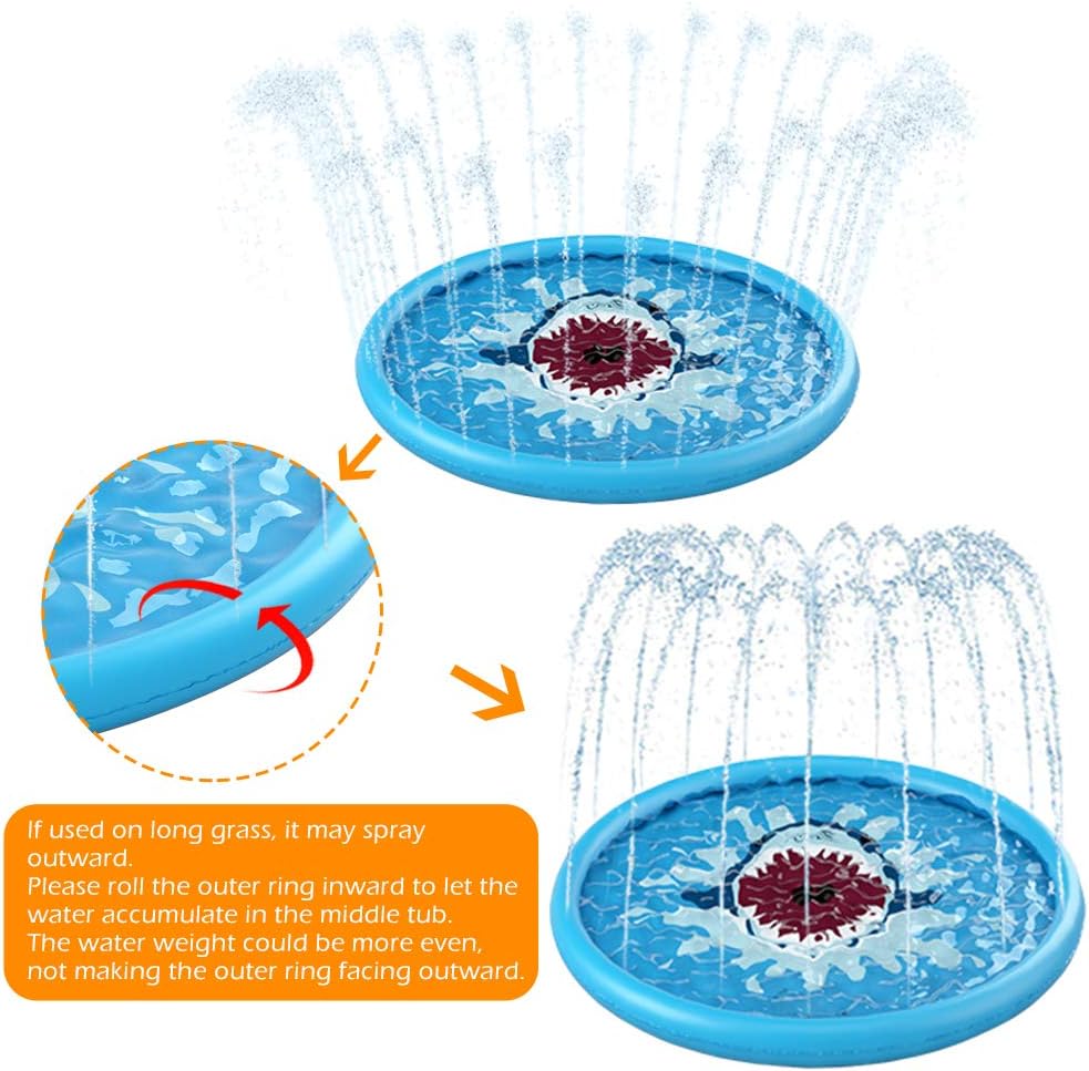Kids Sprinkler Pad with Shark Design for Outdoor Water Play