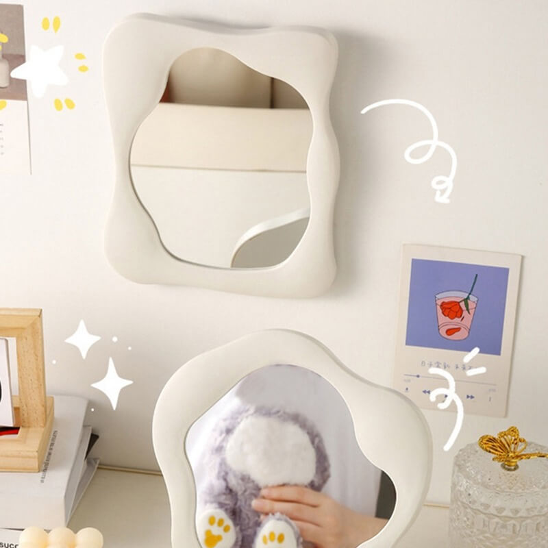 Wave-Form Makeup Mirror with Stand and Wall Mount