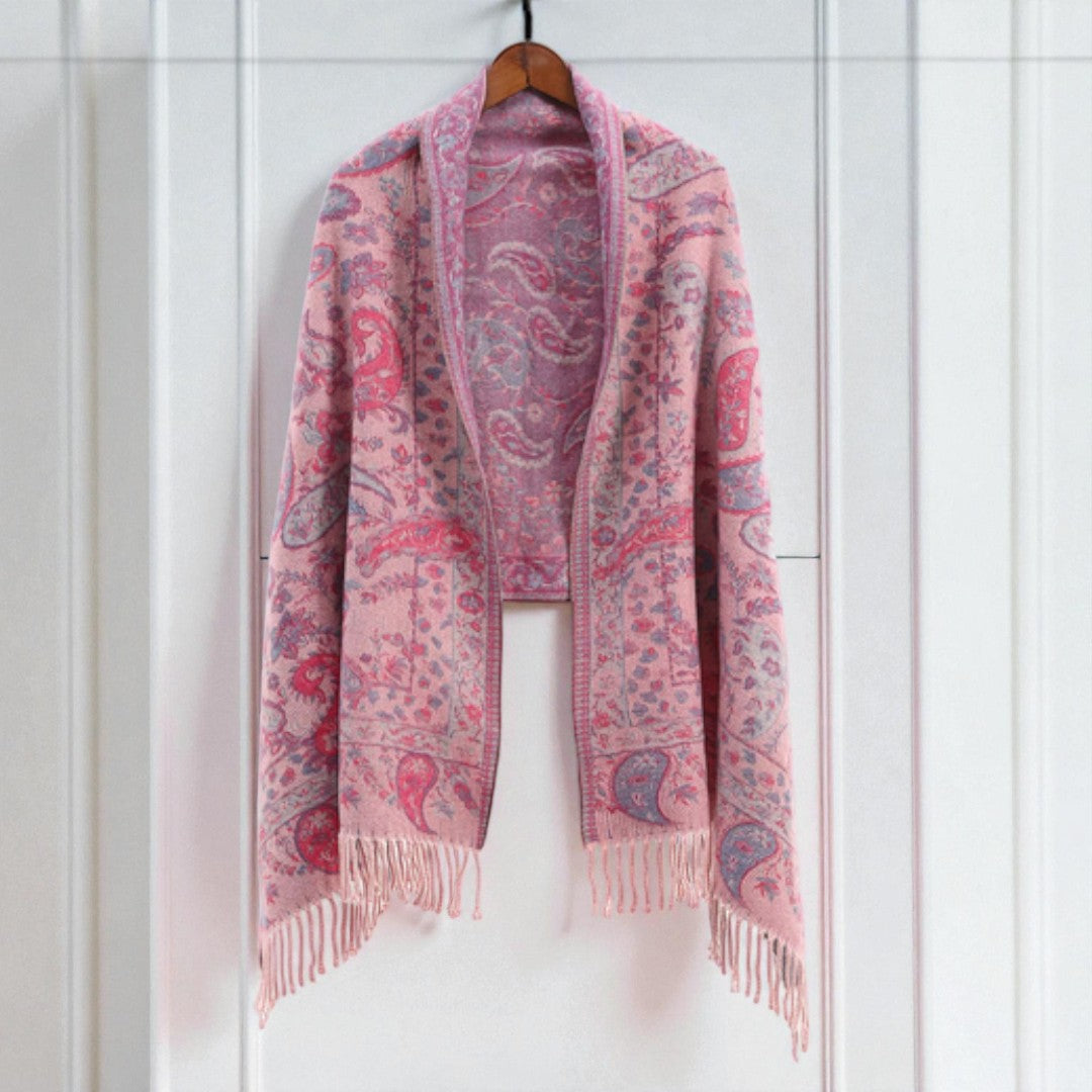 Double-Sided Paisley Poncho Shawl for Women