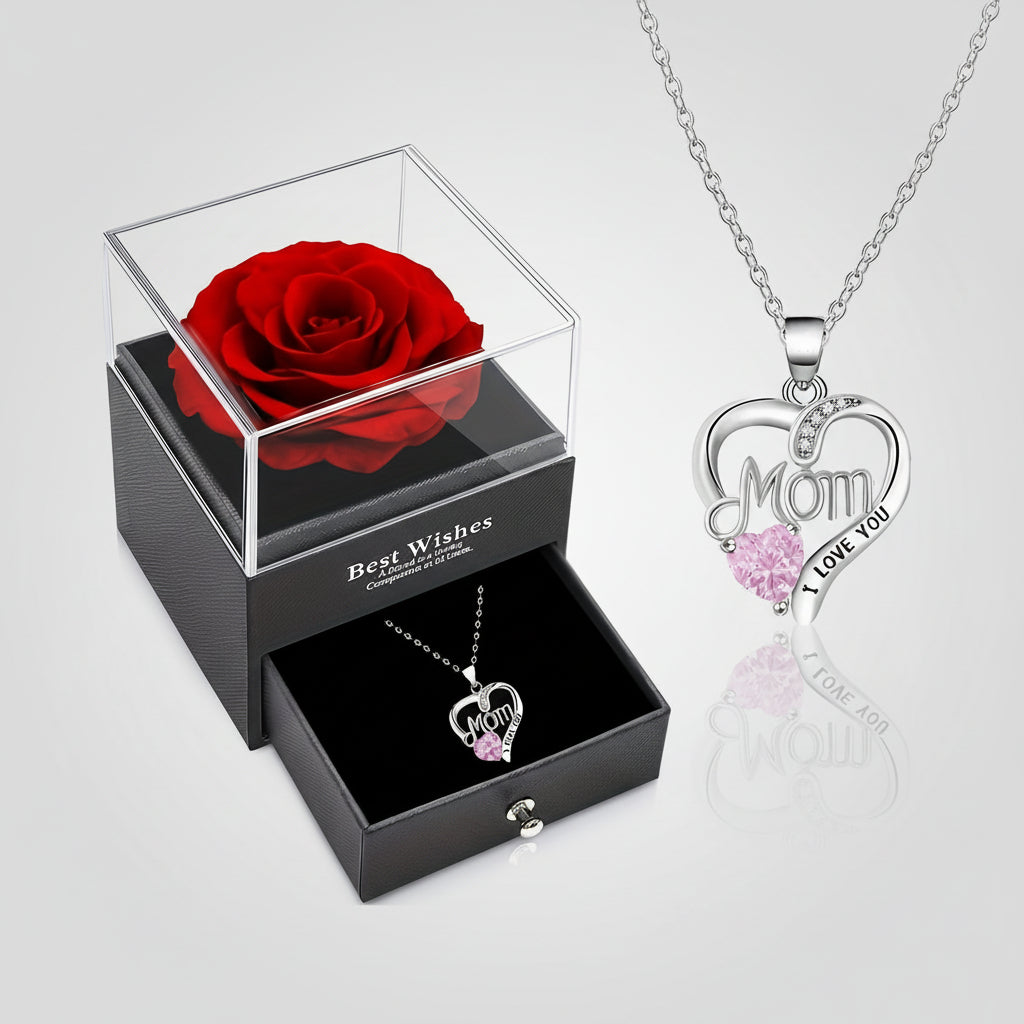 Rose Soap Gift Box with MOM Pendant Necklace
