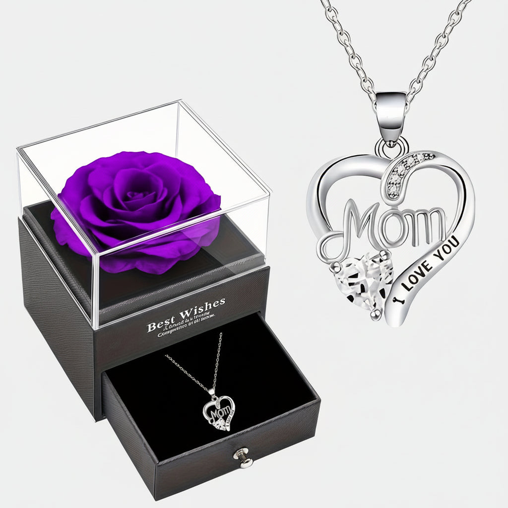Rose Soap Gift Box with MOM Pendant Necklace