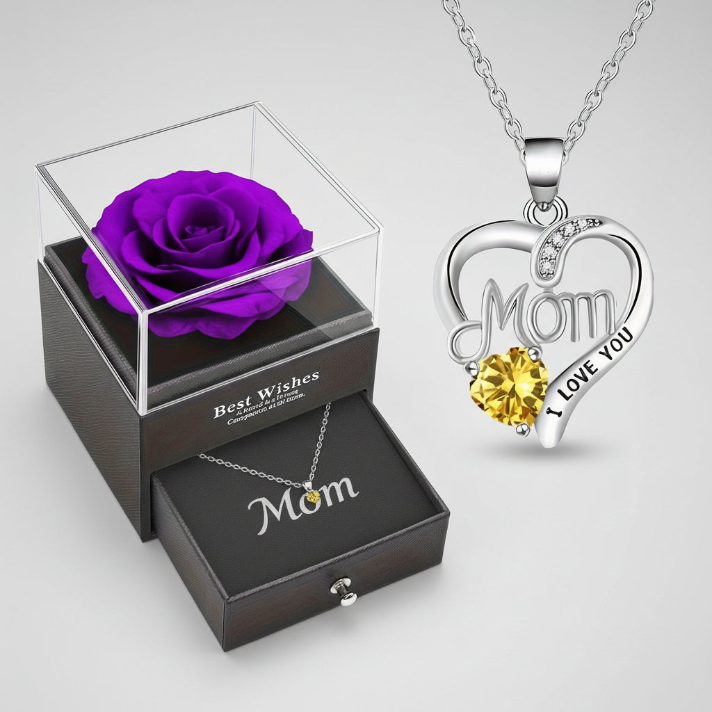 Rose Soap Gift Box with MOM Pendant Necklace