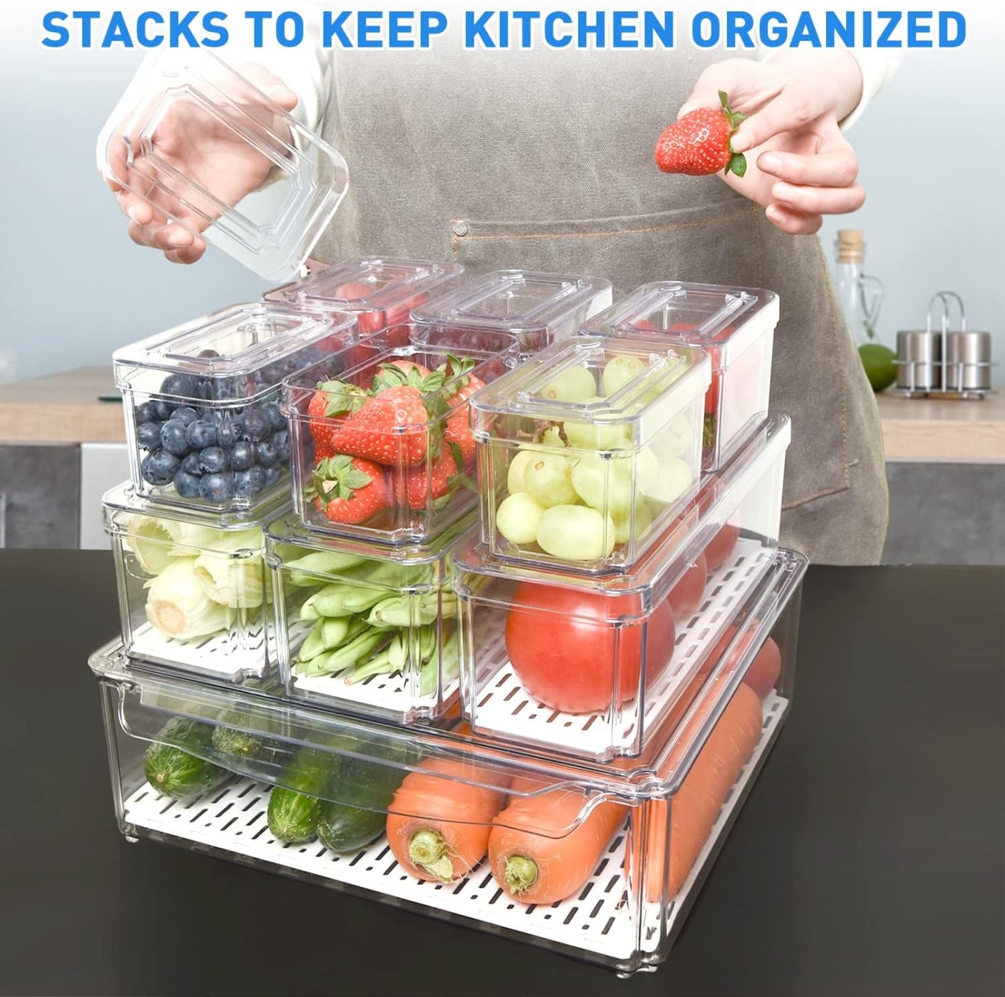 Stackable BPA-Free Fridge Organizer Containers Set