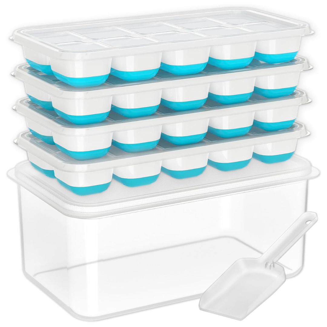 Stackable Silicone Ice Cube Trays with Storage Box