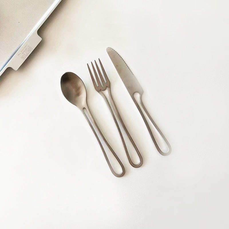 Stainless Steel Outline Cutlery Set - 3-Piece Fork, Knife, Spoon in Silver or Black