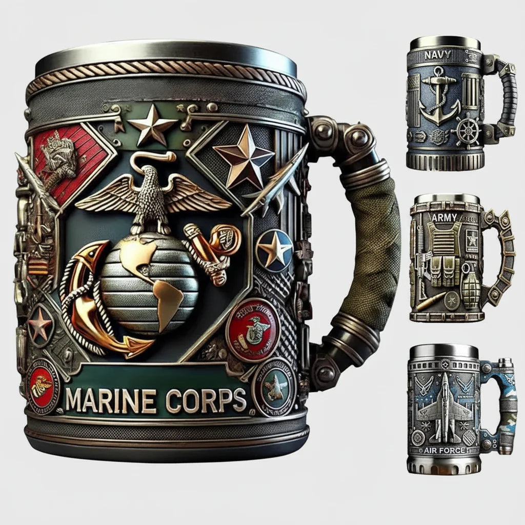 Military Style Insulated Mug with 3D Tactical Design, 15 oz