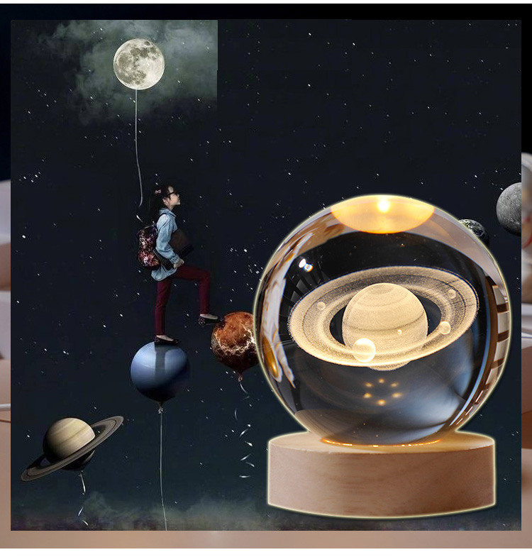 3D Solar System Crystal Ball with LED Light