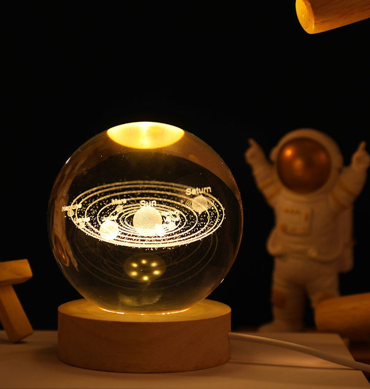 3D Solar System Crystal Ball with LED Light