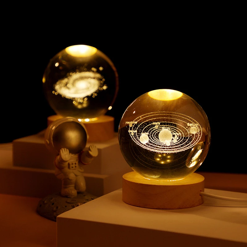 3D Solar System Crystal Ball with LED Light