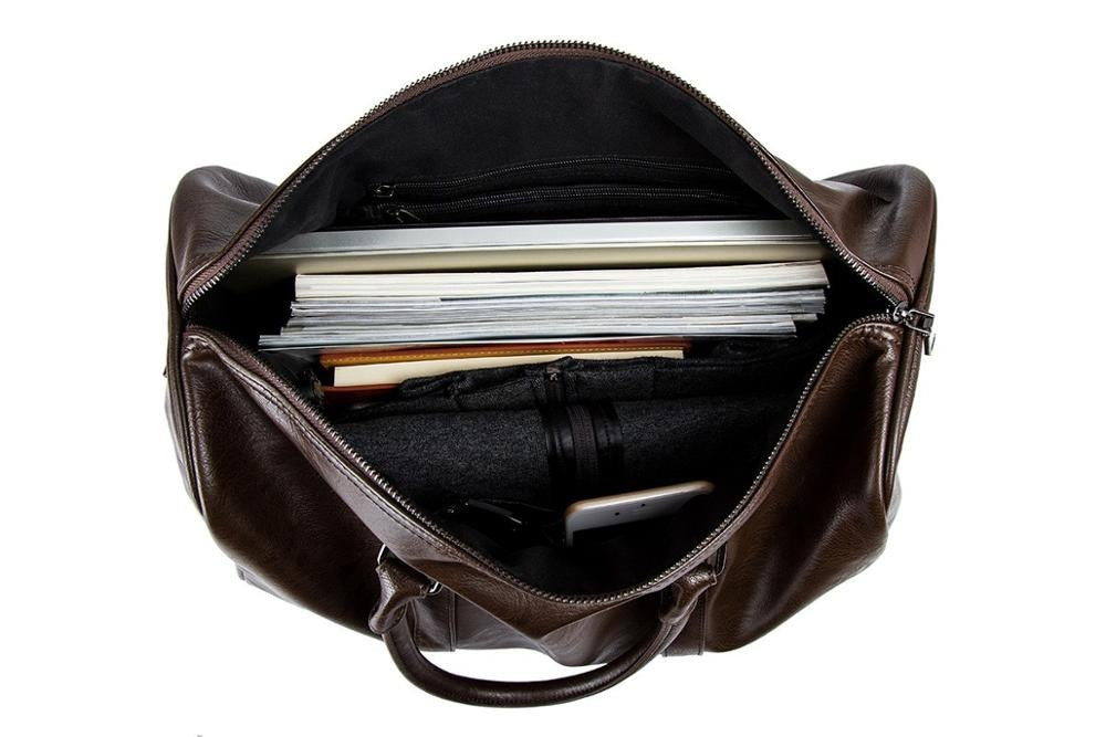 Large Leather Travel Duffel Bag with Adjustable Shoulder Strap