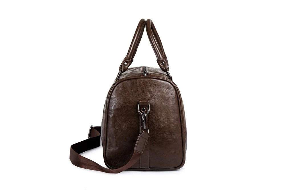 Large Leather Travel Duffel Bag with Adjustable Shoulder Strap