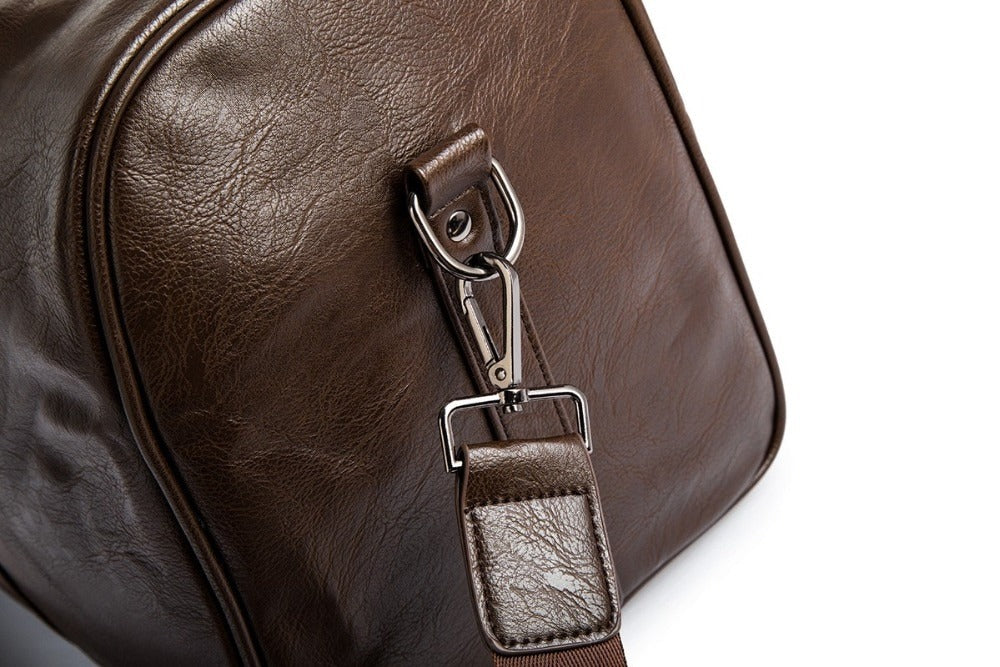 Large Leather Travel Duffel Bag with Adjustable Shoulder Strap