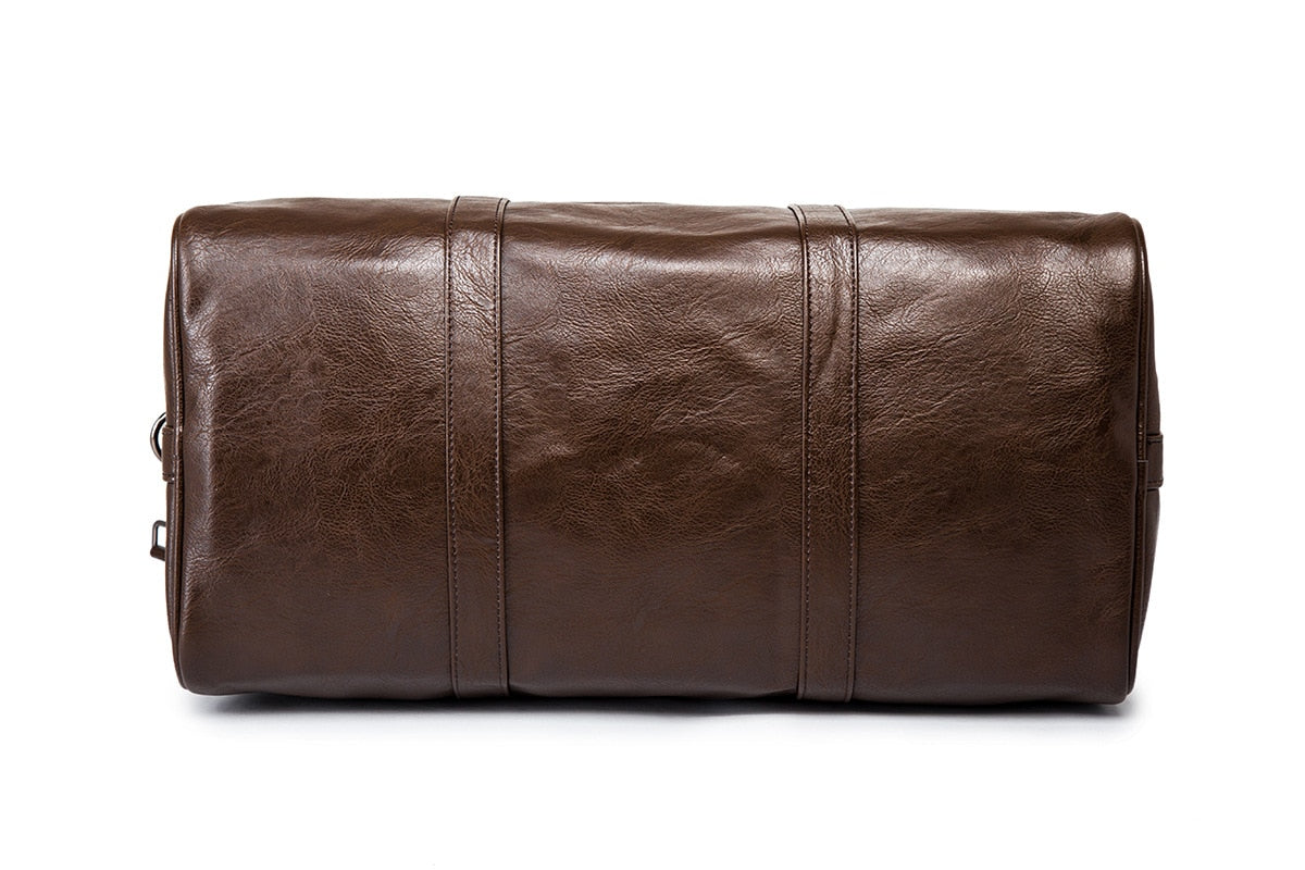 Large Leather Travel Duffel Bag with Adjustable Shoulder Strap