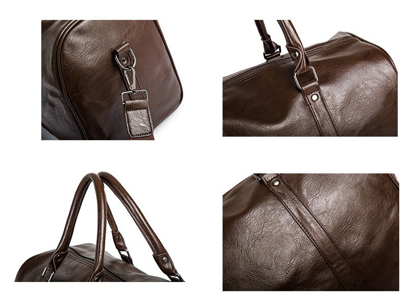 Large Leather Travel Duffel Bag with Adjustable Shoulder Strap