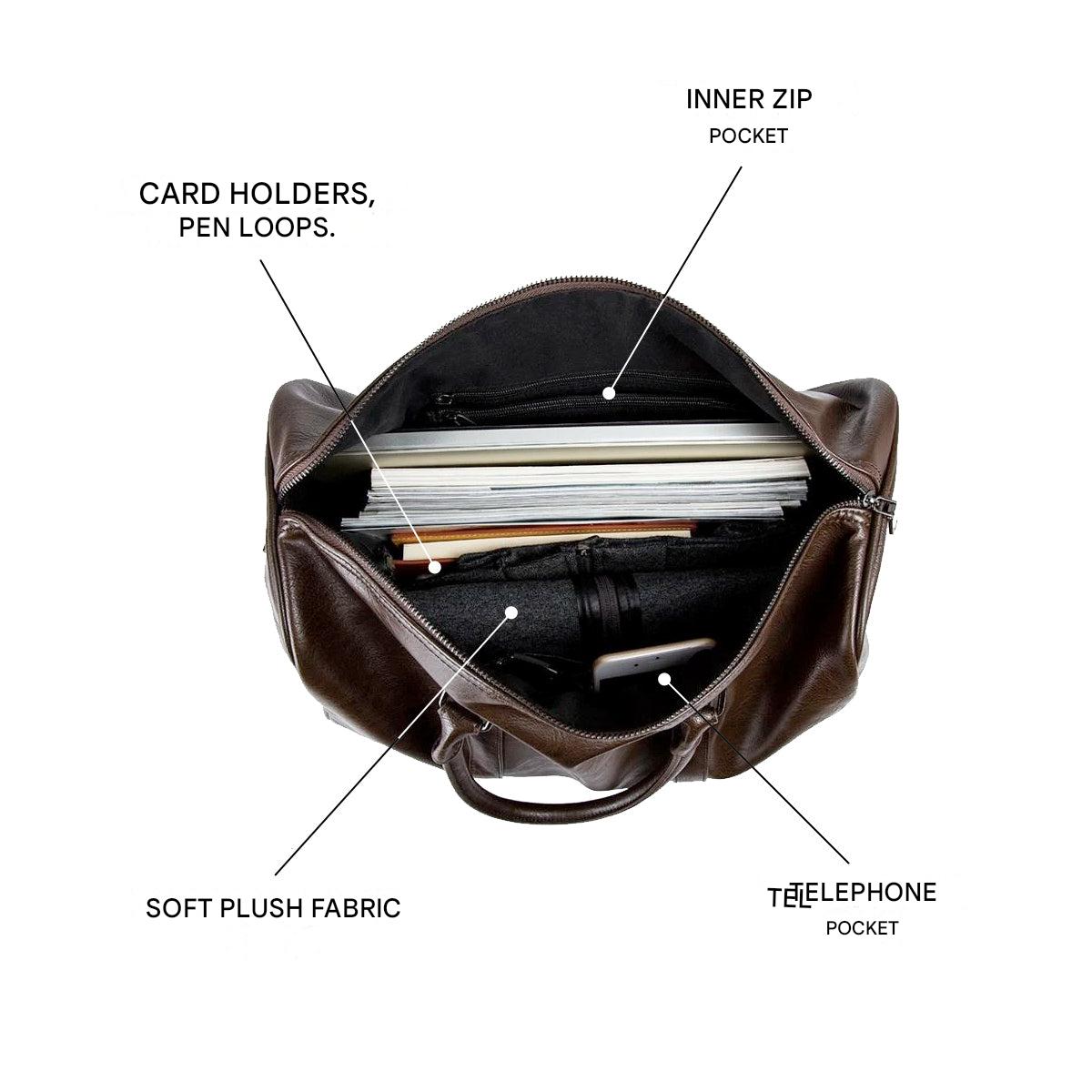 Large Leather Travel Duffel Bag with Adjustable Shoulder Strap