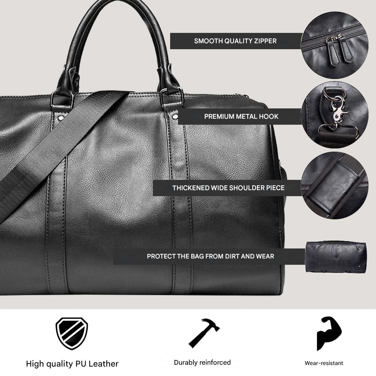 Large Leather Travel Duffel Bag with Adjustable Shoulder Strap