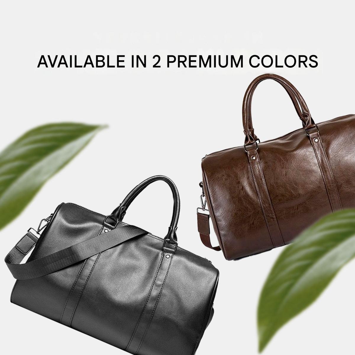 Large Leather Travel Duffel Bag with Adjustable Shoulder Strap