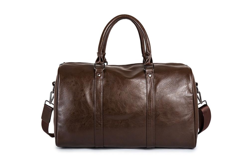 Large Leather Travel Duffel Bag with Adjustable Shoulder Strap