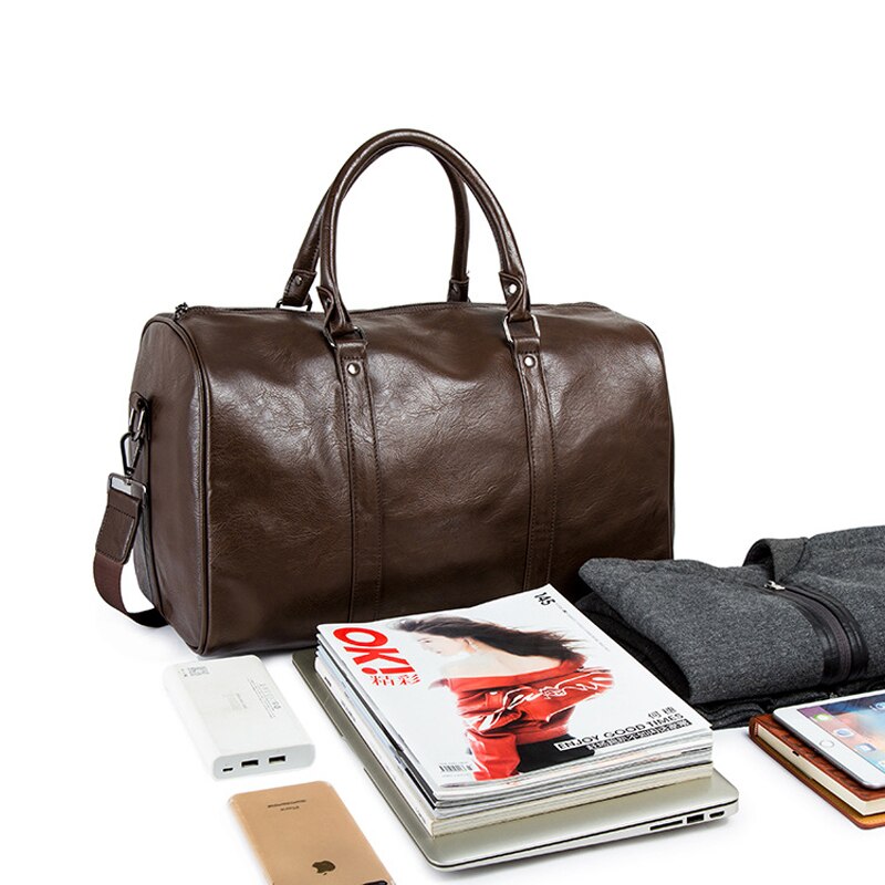 Large Leather Travel Duffel Bag with Adjustable Shoulder Strap
