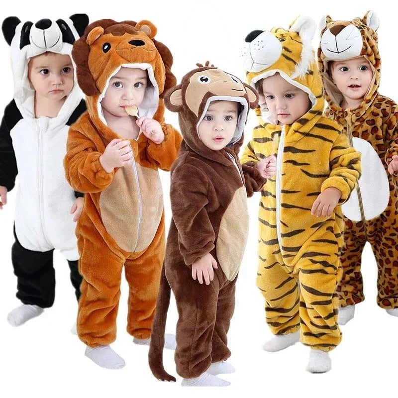 Baby Fleece Animal Romper with Hood and Snap Buttons