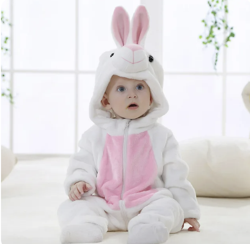Baby Fleece Animal Romper with Hood and Snap Buttons