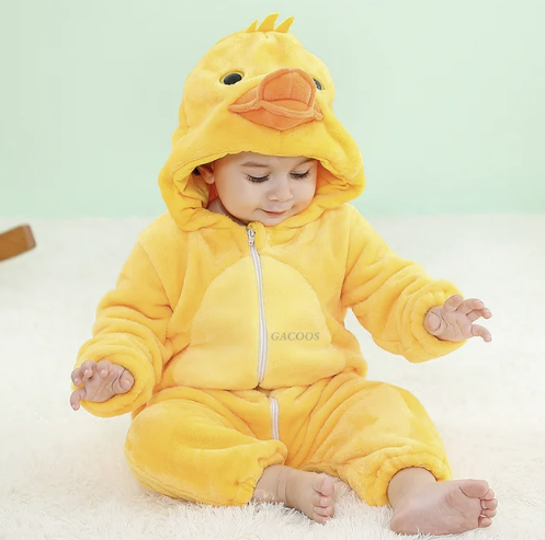 Baby Fleece Animal Romper with Hood and Snap Buttons