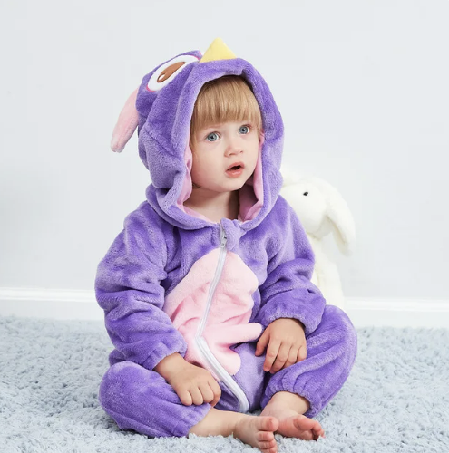 Baby Fleece Animal Romper with Hood and Snap Buttons