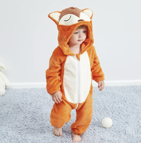 Baby Fleece Animal Romper with Hood and Snap Buttons