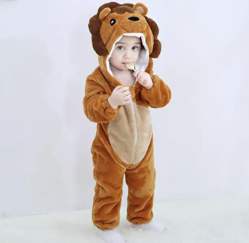 Baby Fleece Animal Romper with Hood and Snap Buttons