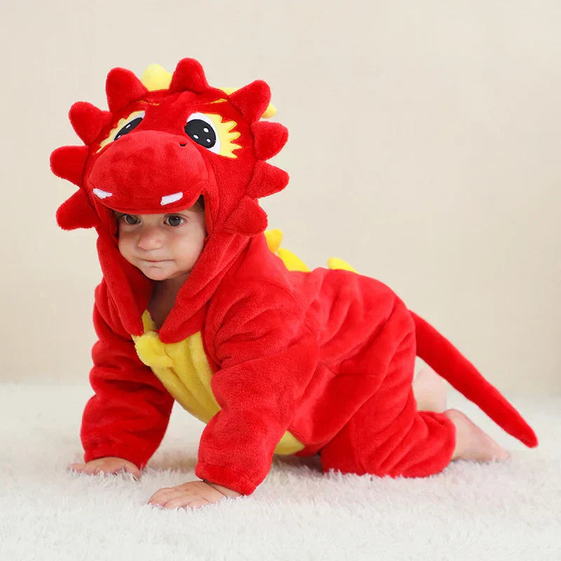 Baby Fleece Animal Romper with Hood and Snap Buttons