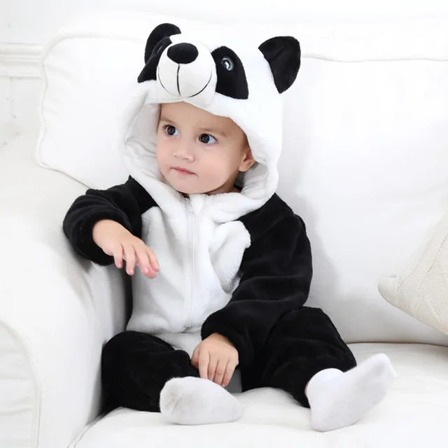 Baby Fleece Animal Romper with Hood and Snap Buttons