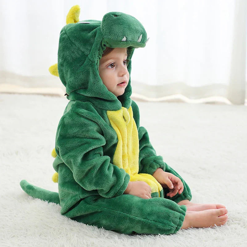 Baby Fleece Animal Romper with Hood and Snap Buttons