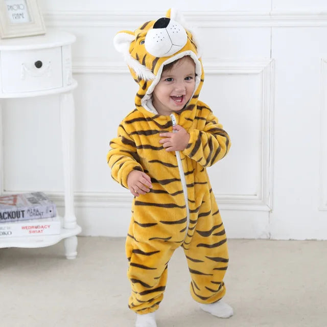 Baby Fleece Animal Romper with Hood and Snap Buttons