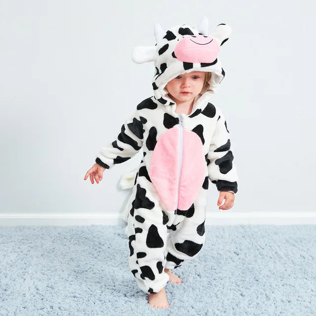 Baby Fleece Animal Romper with Hood and Snap Buttons