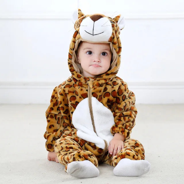 Baby Fleece Animal Romper with Hood and Snap Buttons