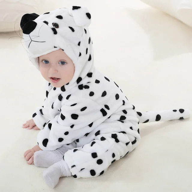 Baby Fleece Animal Romper with Hood and Snap Buttons