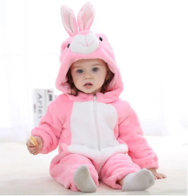 Baby Fleece Animal Romper with Hood and Snap Buttons