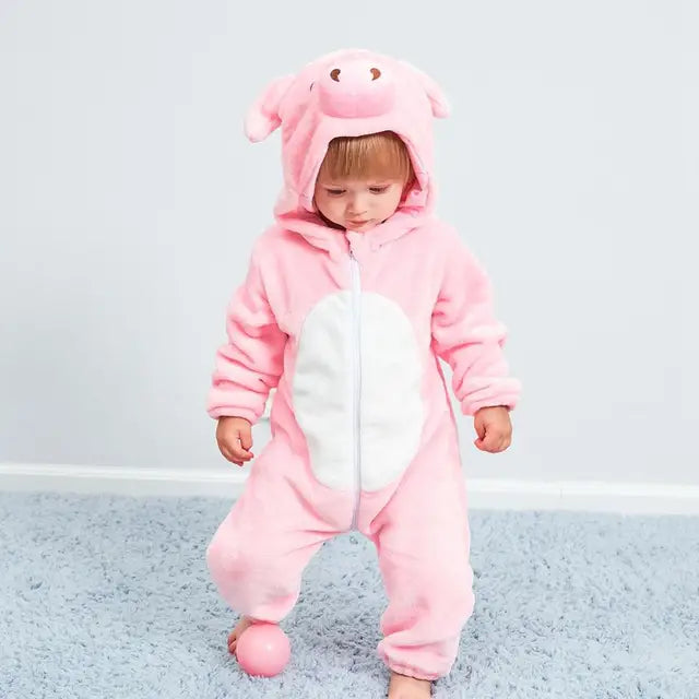 Baby Fleece Animal Romper with Hood and Snap Buttons