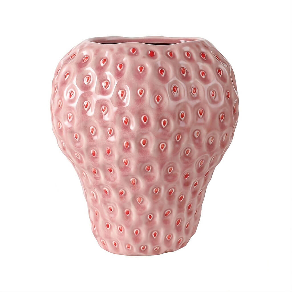 Strawberry-Shaped Ceramic Vase in Black, Red, and Pink