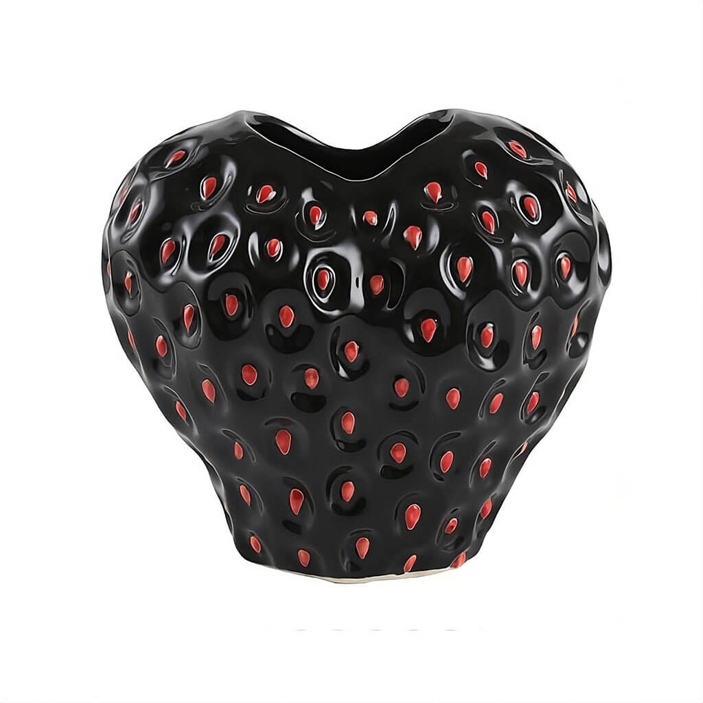Strawberry-Shaped Ceramic Vase in Black, Red, or Pink