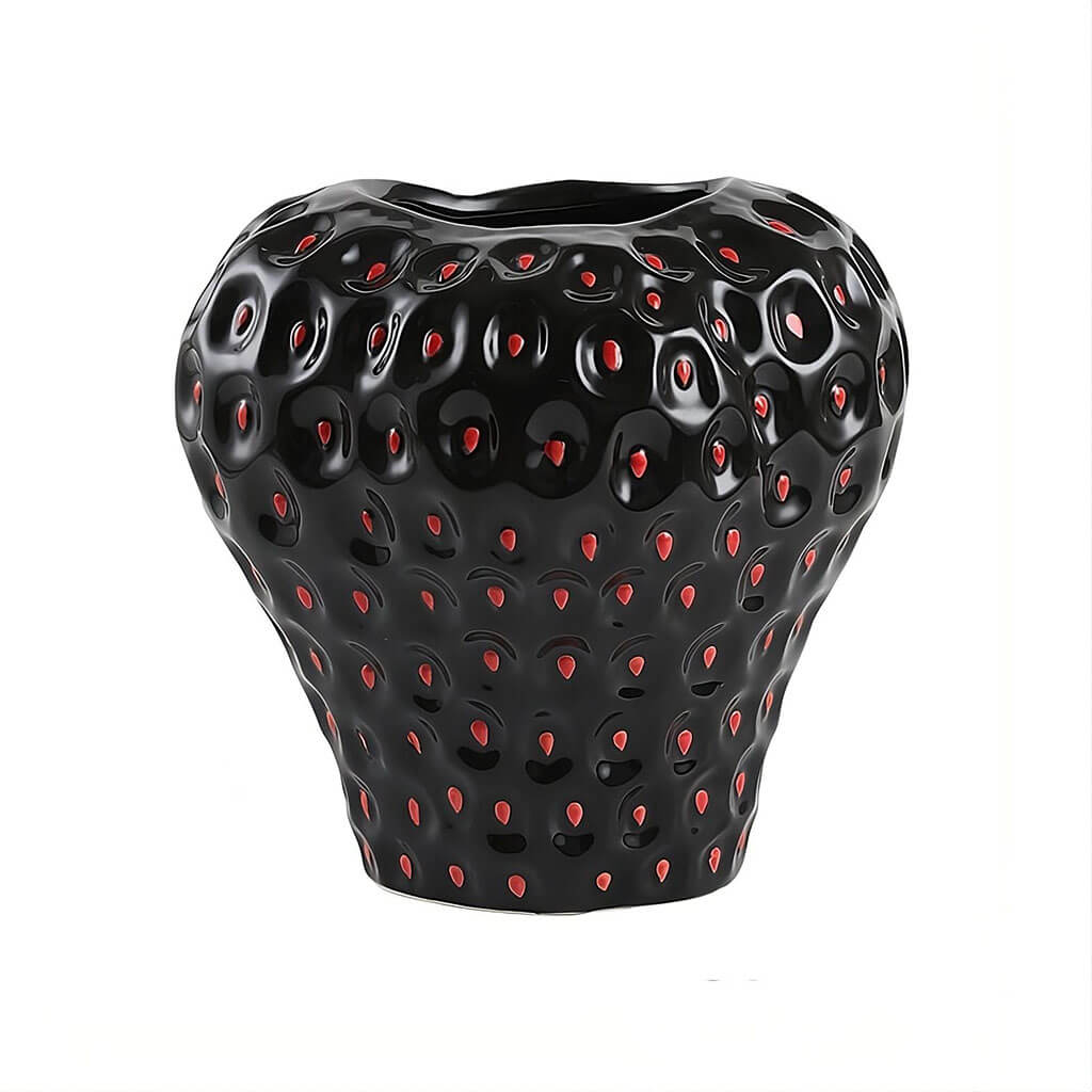 Strawberry-Shaped Ceramic Vase in Black, Red, or Pink