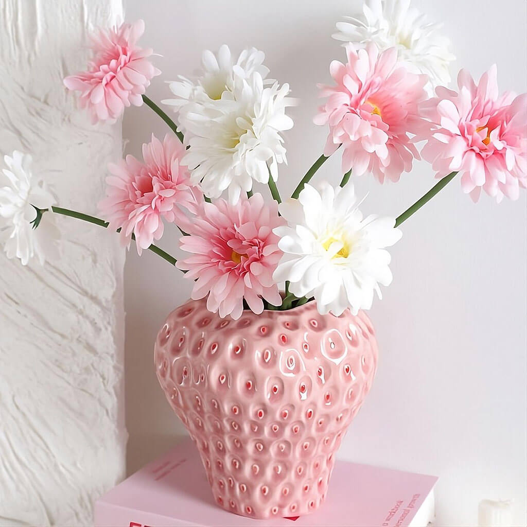 Strawberry-Shaped Ceramic Vase in Black, Red, or Pink