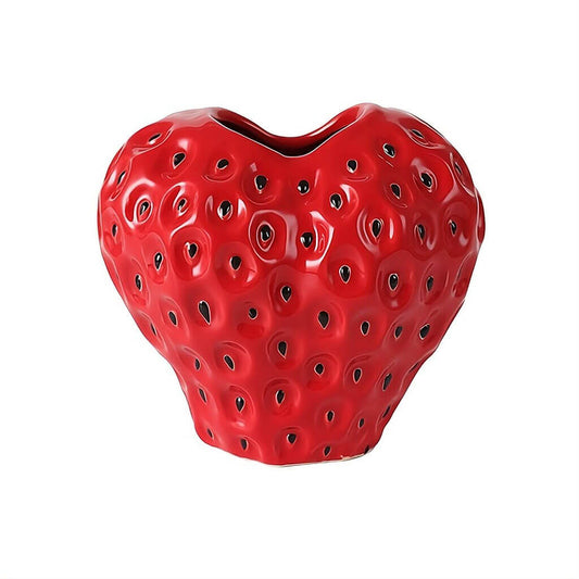 Strawberry-Shaped Ceramic Vase in Black, Red, or Pink
