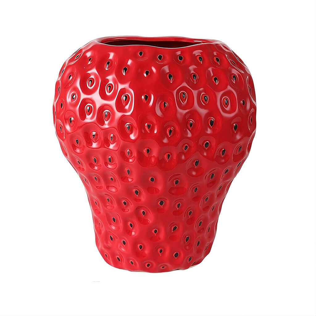 Strawberry-Shaped Ceramic Vase in Black, Red, and Pink