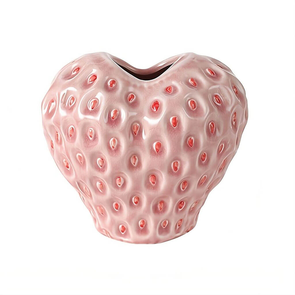 Strawberry-Shaped Ceramic Vase in Black, Red, and Pink