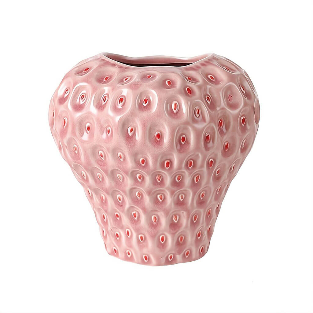 Strawberry-Shaped Ceramic Vase in Black, Red, and Pink