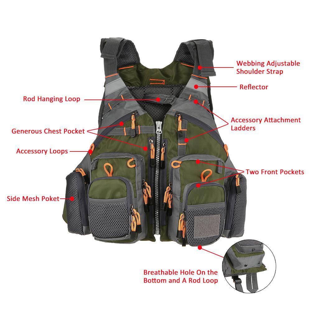Adjustable Fishing Vest with 11 Pockets and Reflective Safety Features