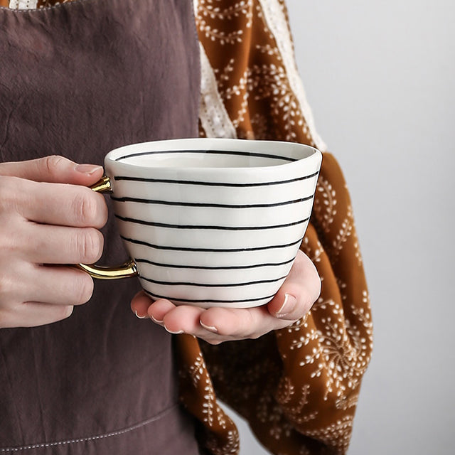 Geometric Ceramic Coffee Mug with Gold Handle
